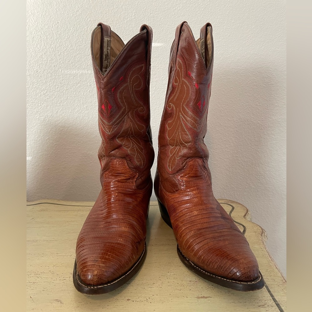 BULL RIDER Made in Mexico Vintage Lizard‎ Skin Boots in Rust Brown Size 9 EE